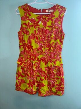 Girls Floral Sleeveless Romper in Lime Green and Red - Unbranded